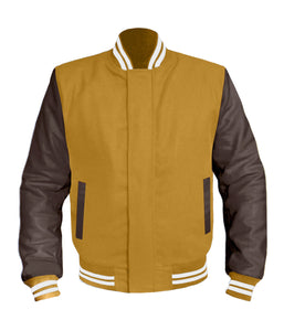 Original American Varsity Dark Brown Leather Sleeve Letterman College Baseball Kid Wool Jackets #DBRSL-WSTR-BZ