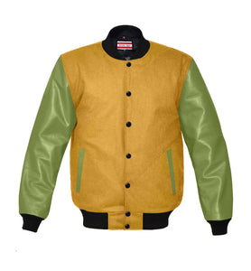 Original American Varsity Green Leather Sleeve Letterman College Baseball Kid Wool Jackets #GRSL-BSTR-BB-BBAND
