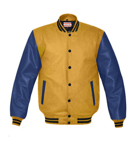 Original American Varsity Navy Leather Sleeve Letterman College Baseball Kid Wool Jackets #NVSL-BSTR-BB