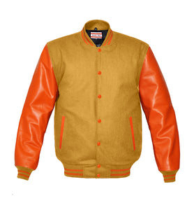 Superb Genuine Orange Leather Sleeve Letterman College Varsity Men Wool Jackets #ORSL-ORSTR-OB