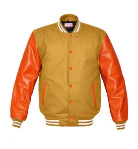 Superb Genuine Orange Leather Sleeve Letterman College Varsity Women Wool Jackets #ORSL-WSTR-OB