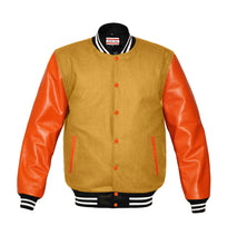Load image into Gallery viewer, Original American Varsity Real Orange Leather Letterman College Baseball Women Wool Jackets #ORSL-WSTR-OB-BBand