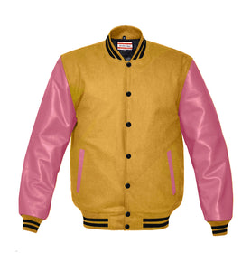 Superb Genuine Pink Leather Sleeve Letterman College Varsity Men Wool Jackets #PKSL-BSTR-BB