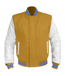 Original American Varsity White Leather Sleeve Letterman College Baseball Men Wool Jackets #WSL-BLSTR-BZ