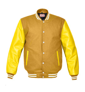 Superb Genuine Yellow Leather Sleeve Letterman College Varsity Women Wool Jackets #YSL-WSTR-WB