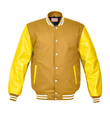 Superb Genuine Yellow Leather Sleeve Letterman College Varsity Men Wool Jackets #YSL-WSTR-WB