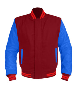 Original American Varsity Blue Leather Sleeve Letterman College Baseball Women Wool Jackets #BLSL-RSTR-BZ