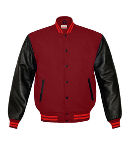 Superb Genuine Black Leather Sleeve Letterman College Varsity Men Wool Jackets #BSL-RSTR-BB