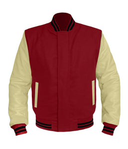 Original American Varsity Cream Leather Sleeve Letterman College Baseball Kid Wool Jackets #CRSL-BSTR-BZ