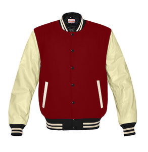 Original American Varsity Real Cream Leather Letterman College Baseball Men Wool Jackets #CRSL-CRSTR-BB-BBAND