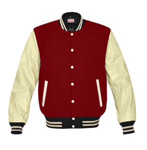 Original American Varsity Real Cream Leather Letterman College Baseball Men Wool Jackets #CRSL-CRSTR-CRB-BBAND