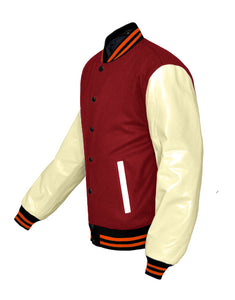 Original American Varsity Real Cream Leather Letterman College Baseball Women Wool Jackets #CRSL-ORSTR-BB-Bband