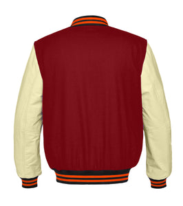 Original American Varsity Real Cream Leather Letterman College Baseball Men Wool Jackets #CRSL-ORSTR-BB-Bband