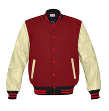 Load image into Gallery viewer, Original American Varsity Real Cream Leather Letterman College Baseball Men Wool Jackets #CRSL-RSTR-RB-BBand