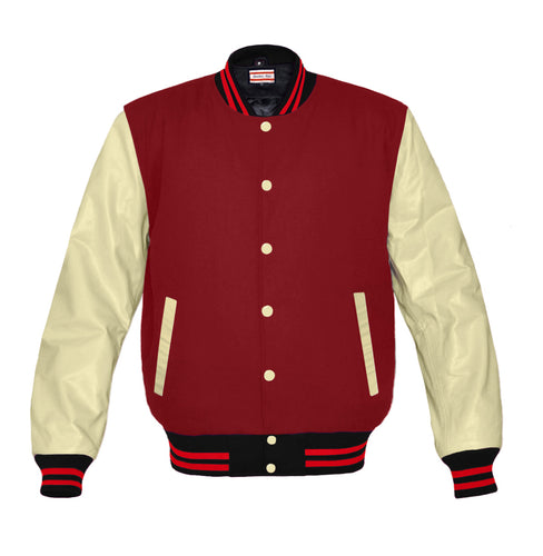 Original American Varsity Real Cream Leather Letterman College Baseball Women Wool Jackets #CRSL-RSTR-CB-Bband