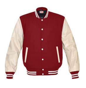 Superb Genuine Cream Leather Sleeve Letterman College Varsity Men Wool Jackets #CRSL-WSTR-WB