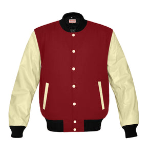 Original American Varsity Real Cream Leather Letterman College Baseball Kid Wool Jackets #CRSL-CB-Bband