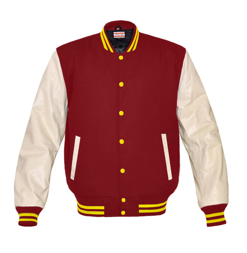 Superb Genuine Cream Leather Sleeve Letterman College Varsity Men Wool Jackets #CRSL-YSTR-YB