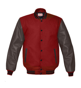 Original American Varsity Dark Brown Leather Sleeve Letterman College Baseball Kid Wool Jackets #DBRSL-BSTR-BB