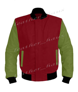 Original American Varsity Green Leather Sleeve Letterman College Baseball Kid Wool Jackets #GRSL-BBAND-BZ