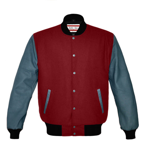 Original American Varsity Real Grey Leather Letterman College Baseball Kid Wool Jackets #GYSL-BSTR-GYB-BBAND