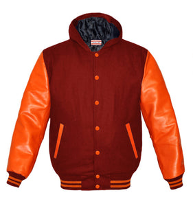 Superb Genuine Orange Leather Sleeve Letterman College Varsity Men Wool Jackets #ORSL-ORSTR-ORB-H