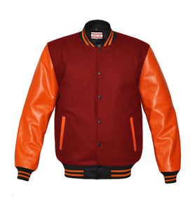 Original American Varsity Real Orange Leather Letterman College Baseball Women Wool Jackets #ORSL-ORSTR-BB-BBand