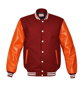 Superb Genuine Orange Leather Sleeve Letterman College Varsity Men Wool Jackets #ORSL-WSTR-WB