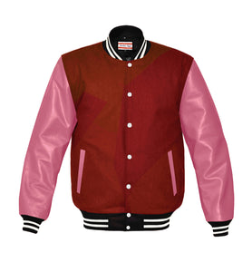 Original American Varsity Real Pink Leather Letterman College Baseball Women Wool Jackets #PKSL-WSTR-WB-BBand