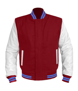 Original American Varsity White Leather Sleeve Letterman College Baseball Men Wool Jackets #WSL-BLSTR-BZ