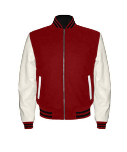 Original American Varsity Real White Leather Letterman College Baseball Kid Wool Jackets #WSL-BSTR-ZIP
