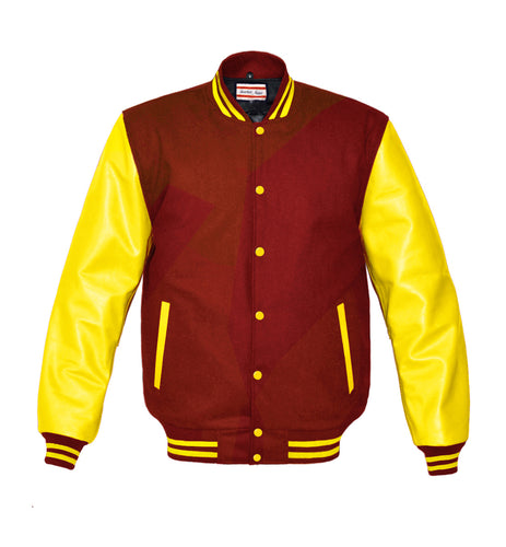 Superb Genuine Yellow Leather Sleeve Letterman College Varsity Men Wool Jackets #YSL-YSTR-YB