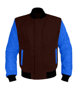 Original American Varsity Blue Leather Sleeve Letterman College Baseball Women Wool Jackets #BLSL-BBand-BZ