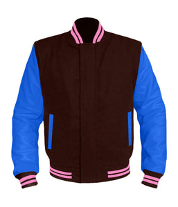 Original American Varsity Blue Leather Sleeve Letterman College Baseball Kid Wool Jackets #BLSL-PKSTR-BZ