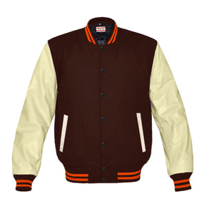 Superb Genuine Cream Leather Sleeve Letterman College Varsity Men Wool Jackets #CRSL-ORSTR-BB