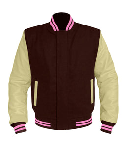 Original American Varsity Cream Leather Sleeve Letterman College Baseball Men Wool Jackets #CRSL-PKSTR-BZ