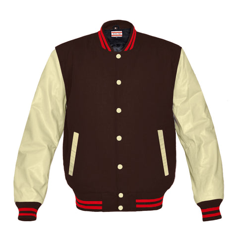 Superb Genuine Cream Leather Sleeve Letterman College Varsity Women Wool Jackets #CRSL-RSTR-CB