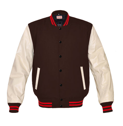 Superb Genuine Cream Leather Sleeve Letterman College Varsity Women Wool Jackets #CRSL-RSTR-BB