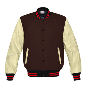 Original American Varsity Real Cream Leather Letterman College Baseball Men Wool Jackets CRSL-RSTR-BB-BBand