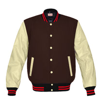 Load image into Gallery viewer, Original American Varsity Real Cream Leather Letterman College Baseball Men Wool Jackets #CRSL-RSTR-CB-Bband