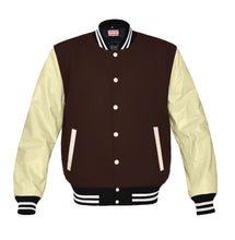 Load image into Gallery viewer, Original American Varsity Real Cream Leather Letterman College Baseball Women Wool Jackets #CRSL-WSTR-CB-BBAND