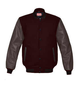 Original American Varsity Dark Brown Leather Sleeve Letterman College Baseball Kid Wool Jackets #DBRSL-BSTR-BB