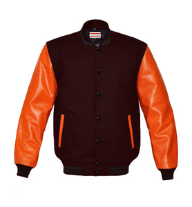 Superb Genuine Orange Leather Sleeve Letterman College Varsity Men Wool Jackets #ORSL-BSTR-BB