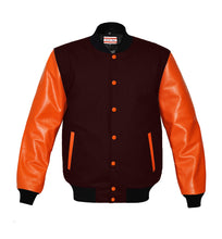 Load image into Gallery viewer, Original American Varsity Real Orange Leather Letterman College Baseball Kid Wool Jackets #ORSL-BSTR-OB-Bband