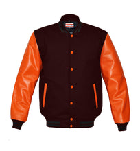 Load image into Gallery viewer, Superb Genuine Orange Leather Sleeve Letterman College Varsity Women Wool Jackets #ORSL-BSTR-OB