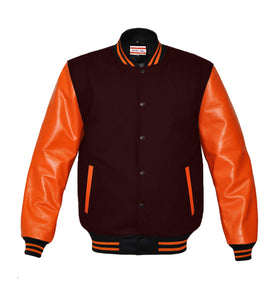 Original American Varsity Real Orange Leather Letterman College Baseball Men Wool Jackets #ORSL-ORSTR-BB-BBand