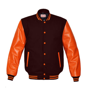 Superb Genuine Orange Leather Sleeve Letterman College Varsity Men Wool Jackets #ORSL-ORSTR-OB