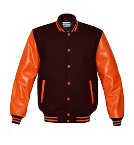 Superb Genuine Orange Leather Sleeve Letterman College Varsity Women Wool Jackets #ORSL-ORSTR-OB
