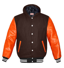 Load image into Gallery viewer, Superb Orange Leather Sleeve Original American Varsity Letterman College Baseball Kid Wool Hoodie Jackets #ORSL-WSTR-WB-H-BBand