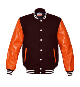 Superb Genuine Orange Leather Sleeve Letterman College Varsity Men Wool Jackets #ORSL-WSTR-WB